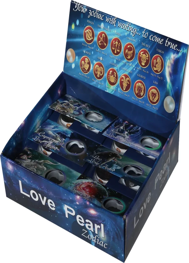 A box of bulk 24 Pcs Zodiac Love Pearl Necklaces